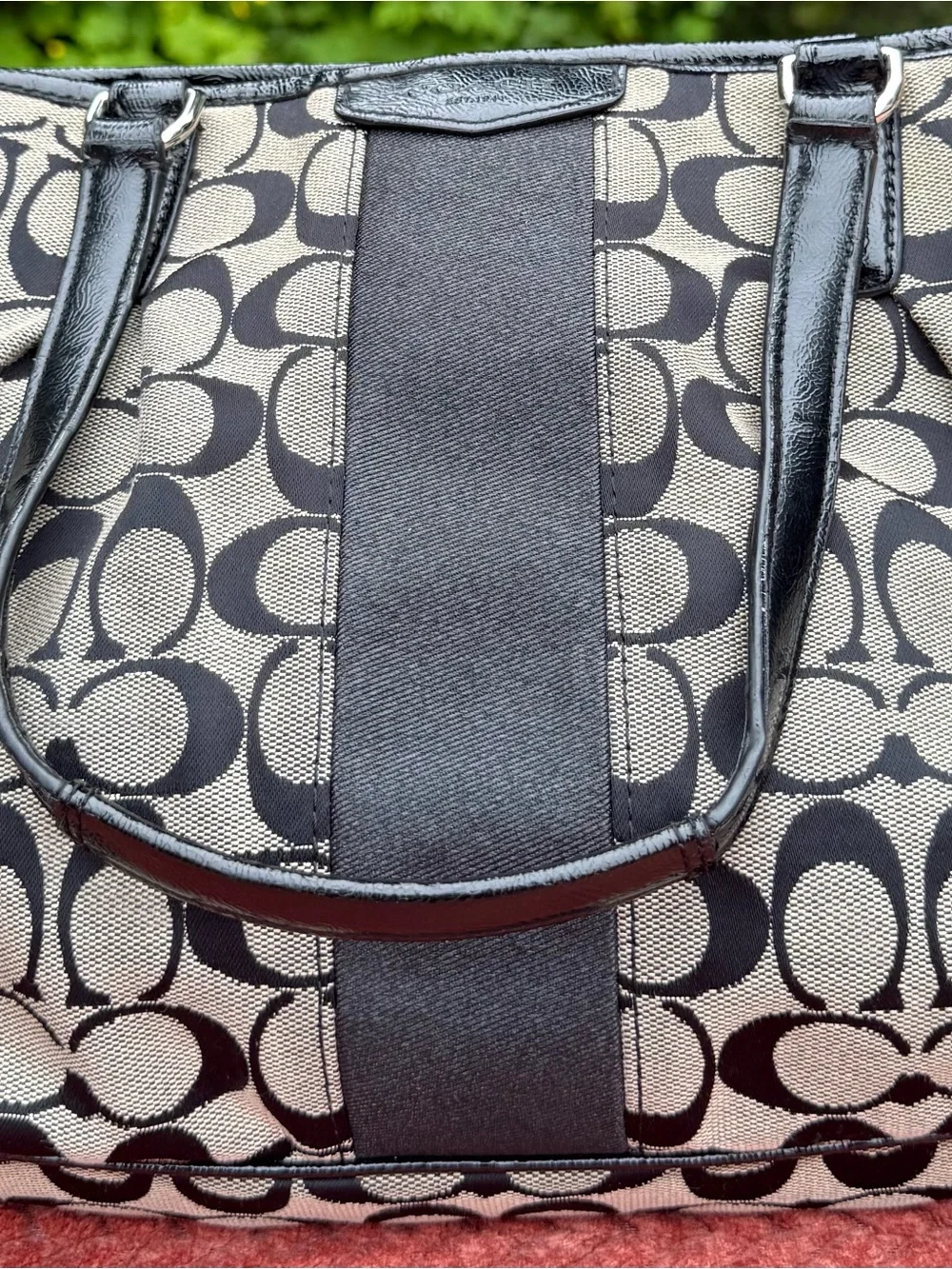 Coach Black/grey Signature shoulder bag with Central Stripe F28501